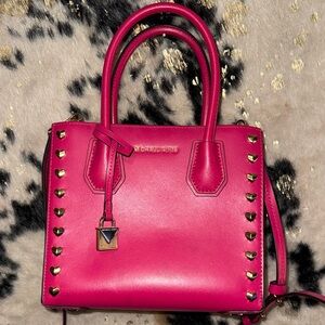 Michael Kors Fuchsia Satchel with Gold Studs